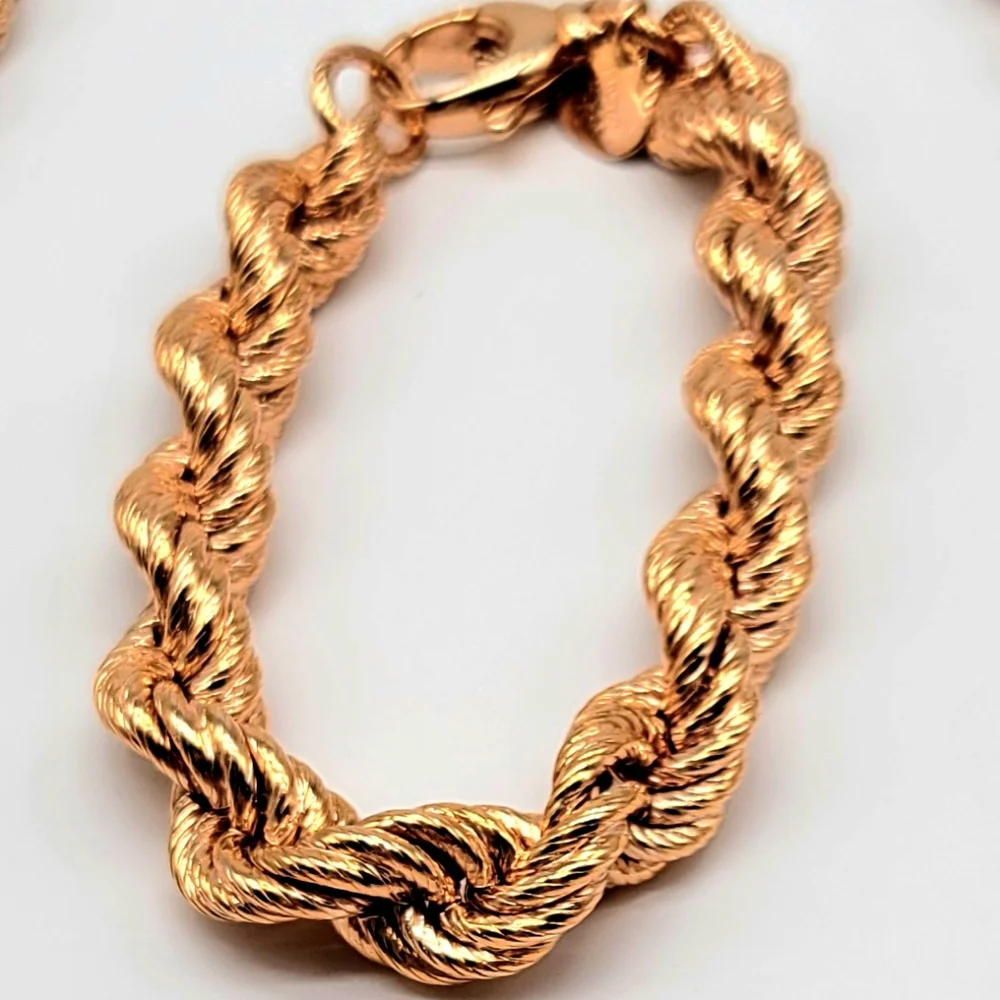 Bronzo Italia Rose Gold Chunky Statement Rope Chain Bracelet - Picture 3 of 6
